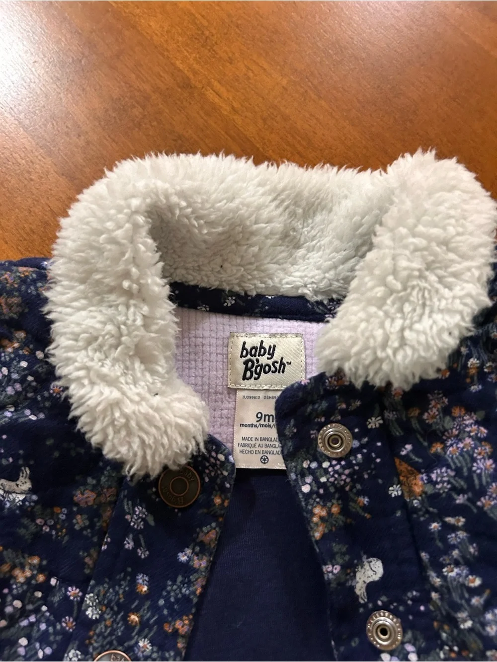 OshKosh B'gosh Navy Floral Puffer Jacket with White Sherpa Collar